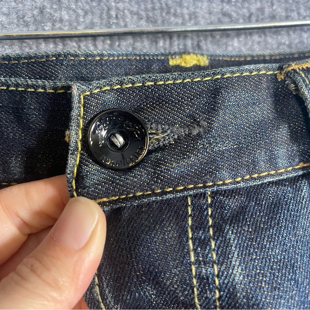 Ed Hardy Mens‎ 36X34  Yellow Logo Dark Wash Denim Distressed Designer Jeans Y2K